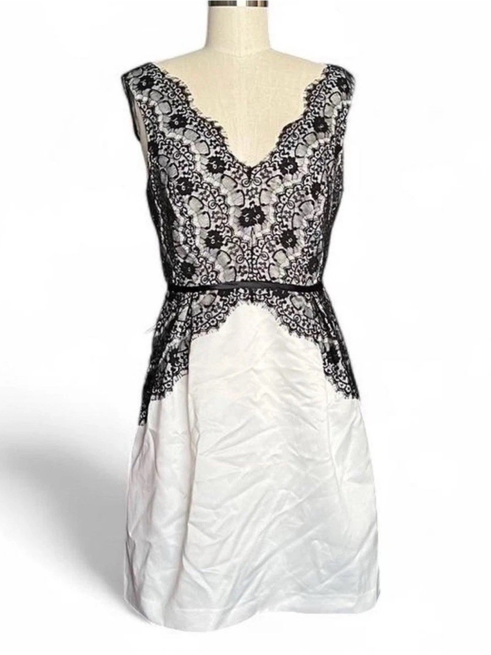 Max & Cleo White Dress with Black Lace Bodice